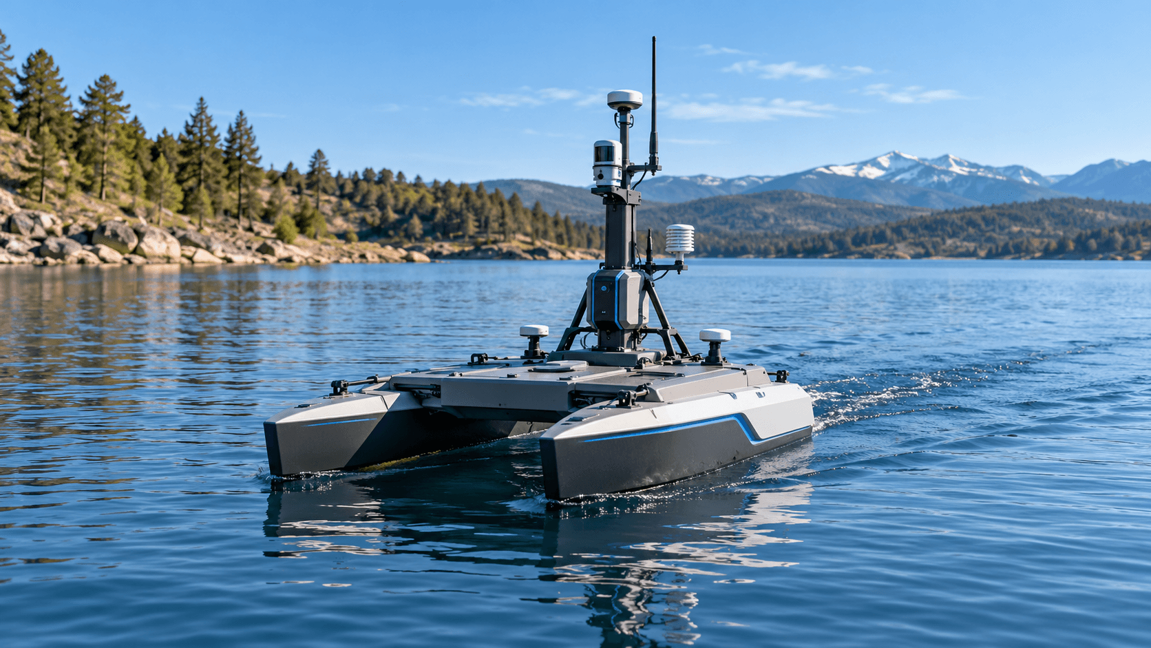 Concepto de dron USV de superficie acuática para monitoreo ambiental